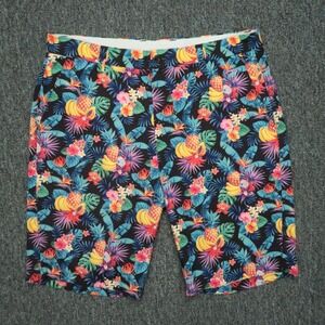 Hreski Shorts Mens‎ 34 Blue Black Floral Golf Chino Colorful Golfing Stretch